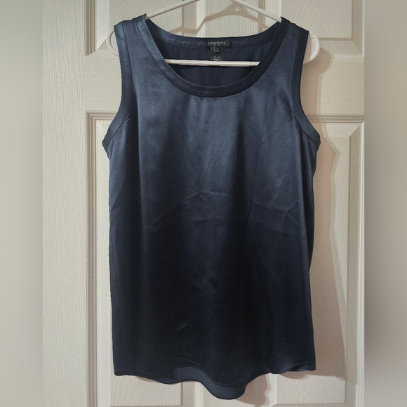 Lafayette 148 Perla Luxe Reversible Silk Charmeuse Shell in Navy Blue, EUC! - Picture 2 of 9